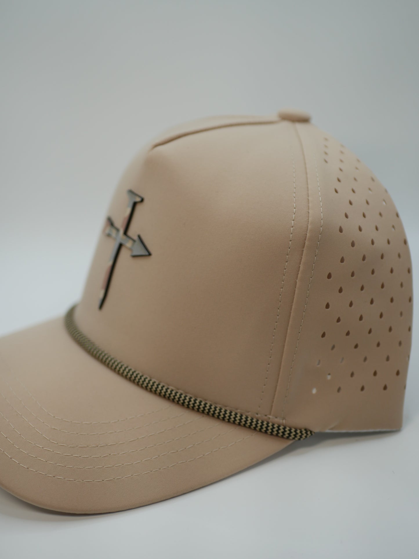 Lead Me Cross Camo Patch | 5 panel Tan Snapback
