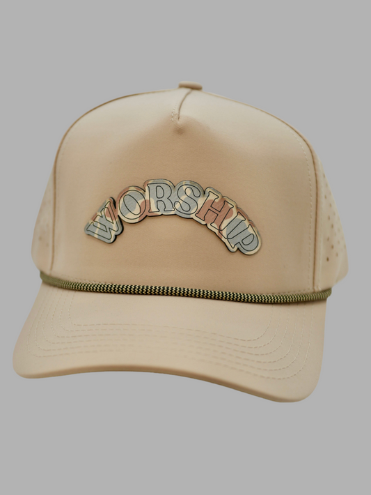 WORSHIP Camo Patch | 5 panel Tan Snapback